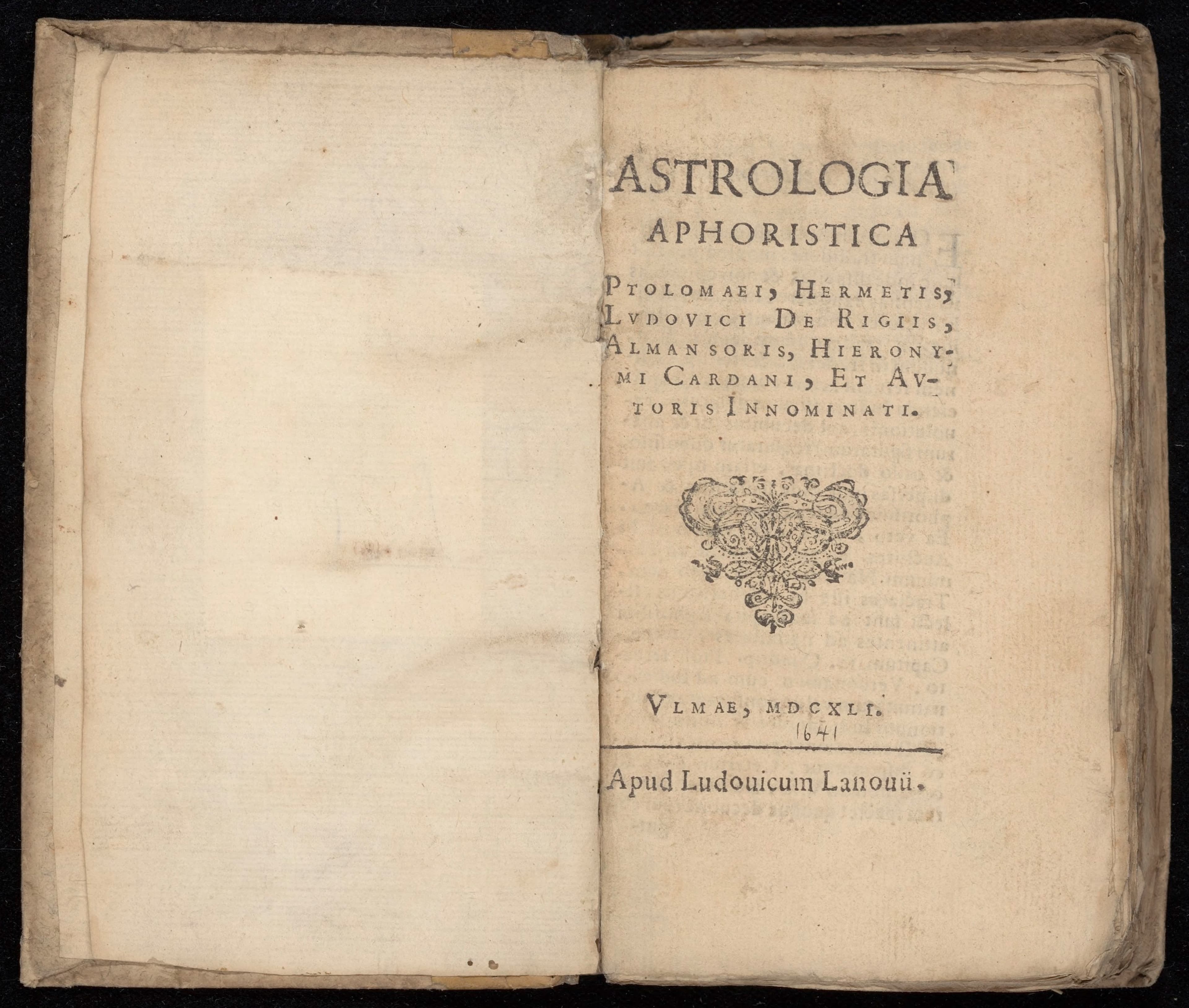 Astrologia aphoristica Ptolemaei, Hermetis, Ludovici de Rigiis, Almansoris, Hieronymi Cardani, et autoris innominati