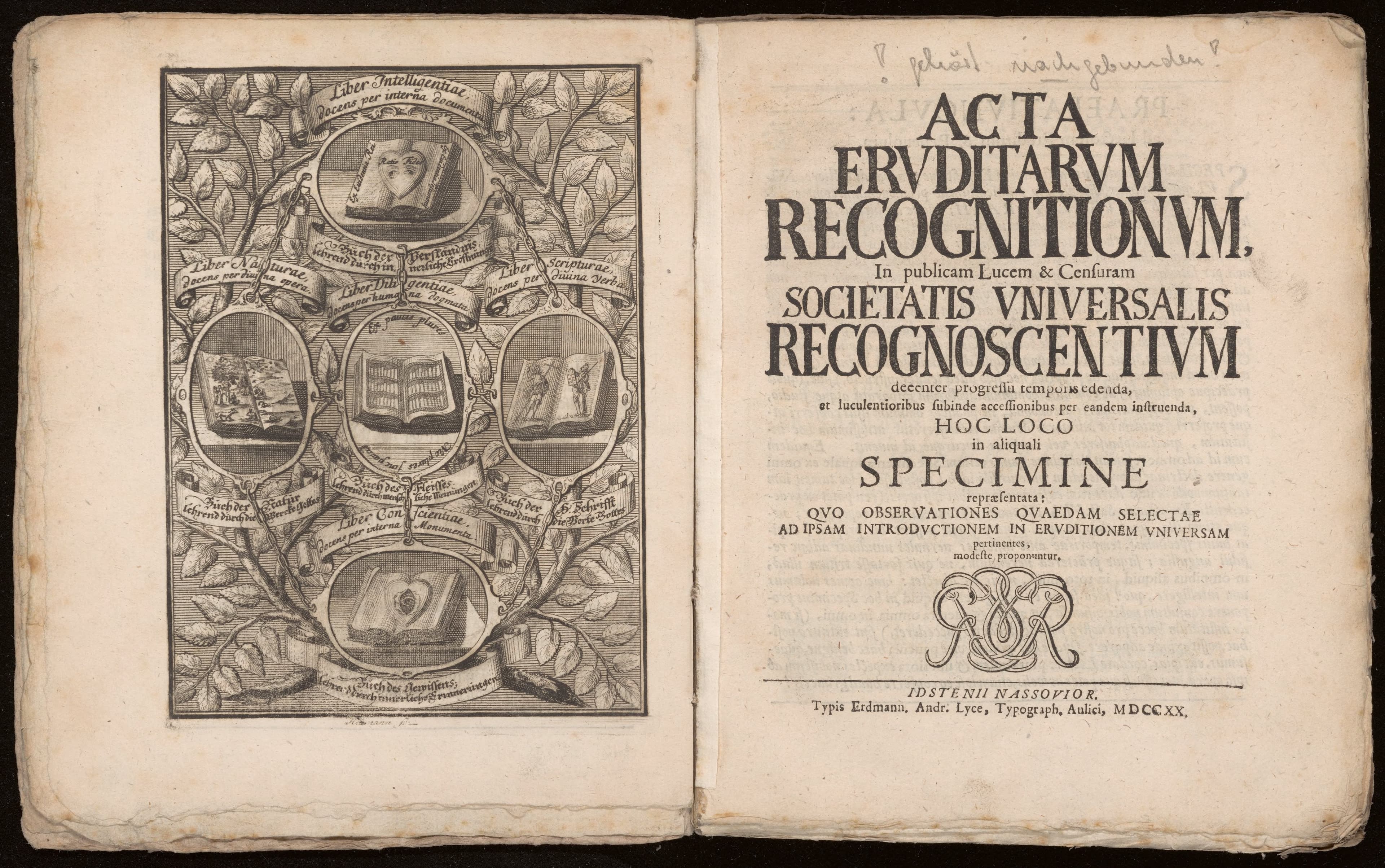 Acta eruditarum recognitionum, in publicam lucem et censuram Societatis Universalis Recognoscentium