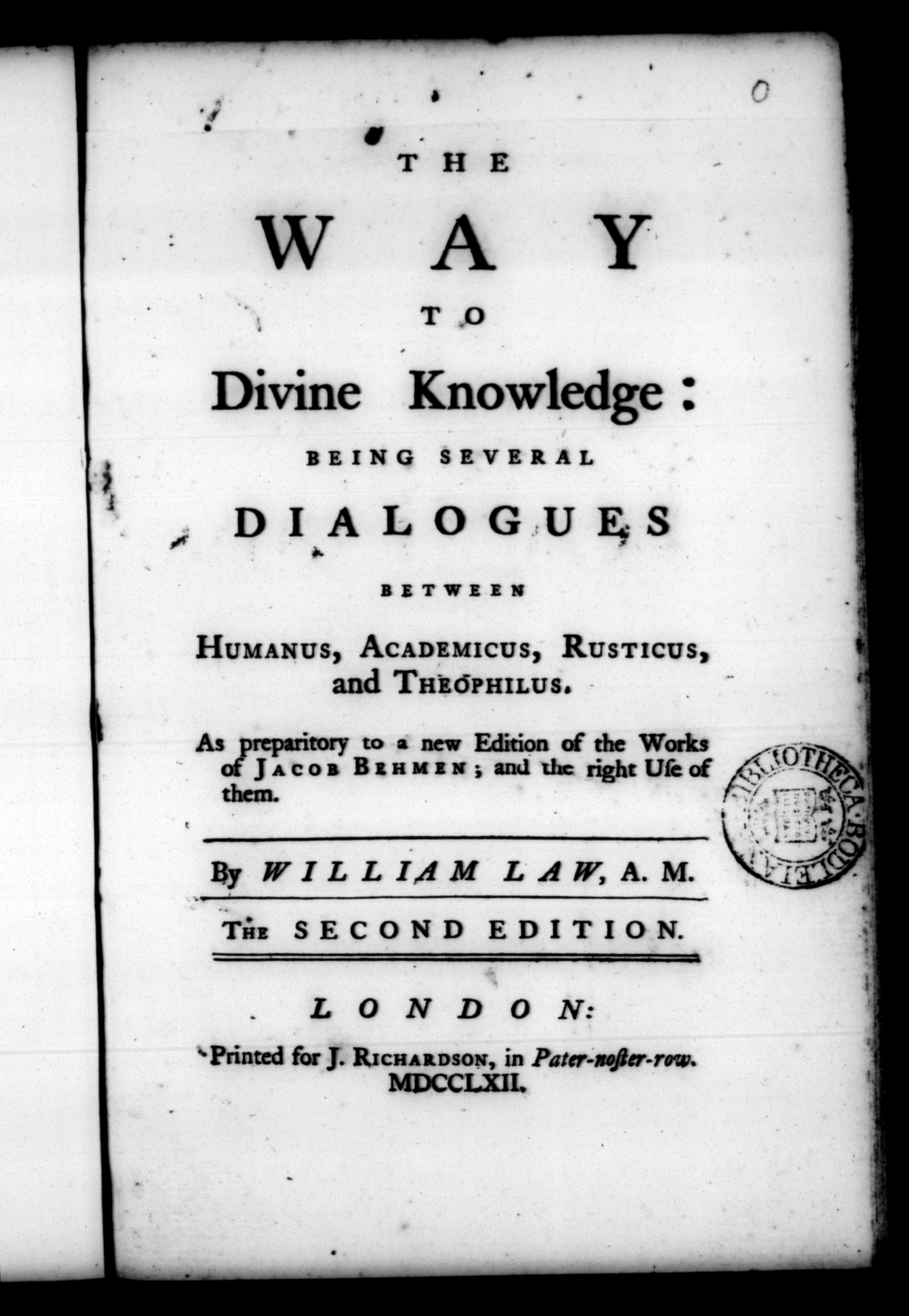 The Way to Divine Knowledge: Dialogues Preparatory to Jacob Behmen