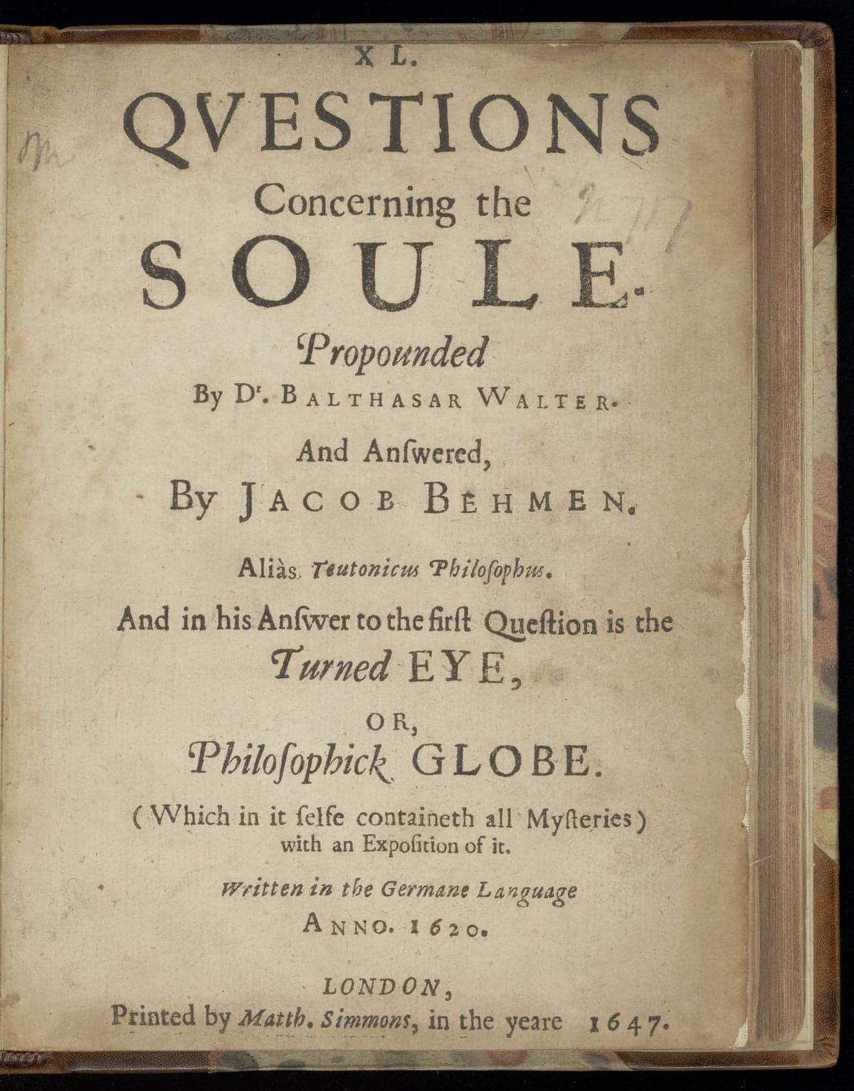 40 questions concerning the soule. Propounded by dr. Balthasar Walter