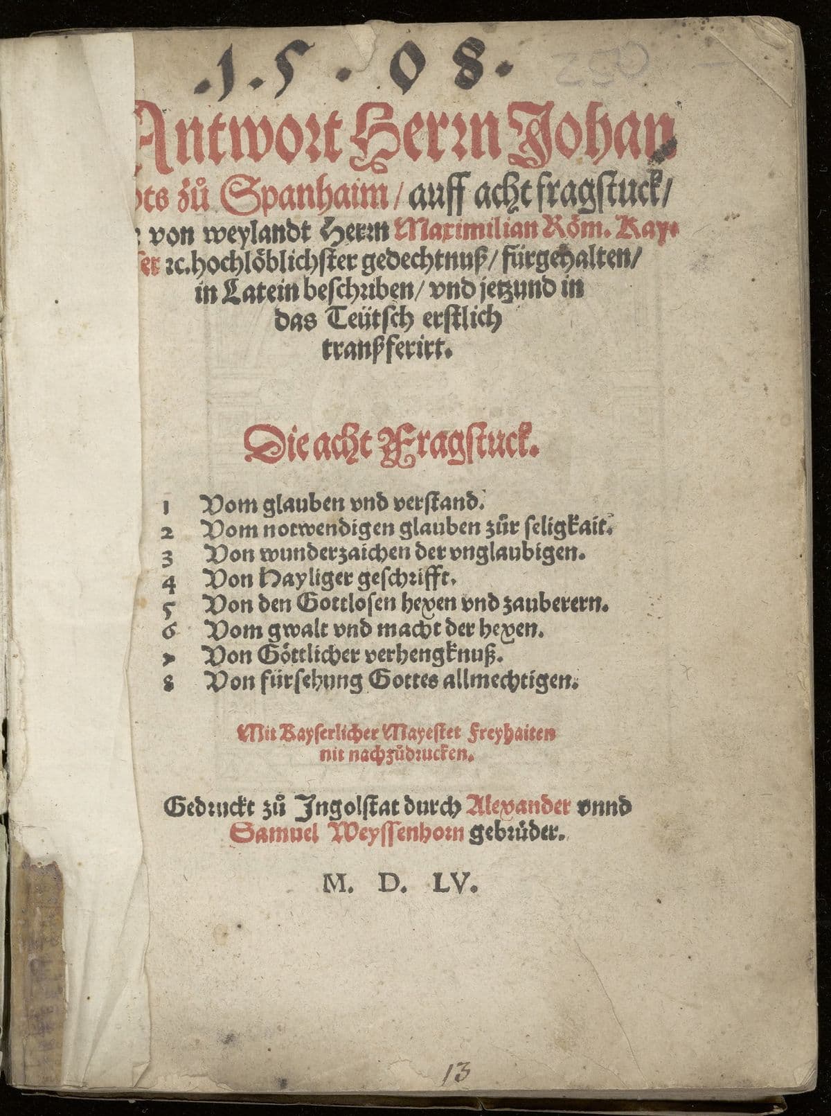 Antwort...auff acht fragstuck