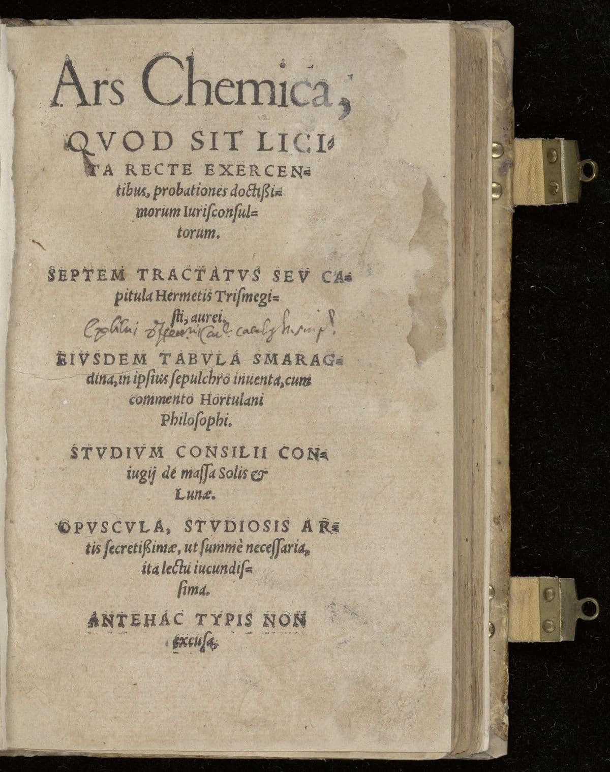 Ars chemica. Septem tractatus. Tabula smaragdina. Studium consilii coniugii de massa solis et lunae