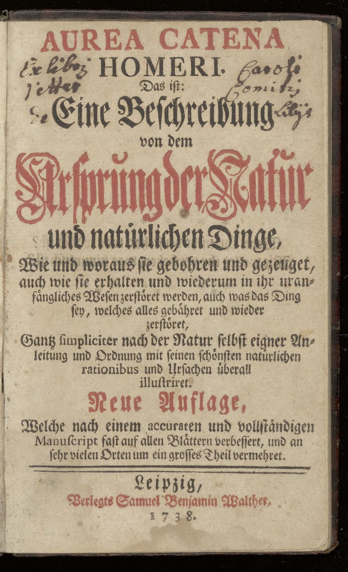 Aurea Catena Homeri. Das ist: eine Beschreibung von dem Ursprung der Natur