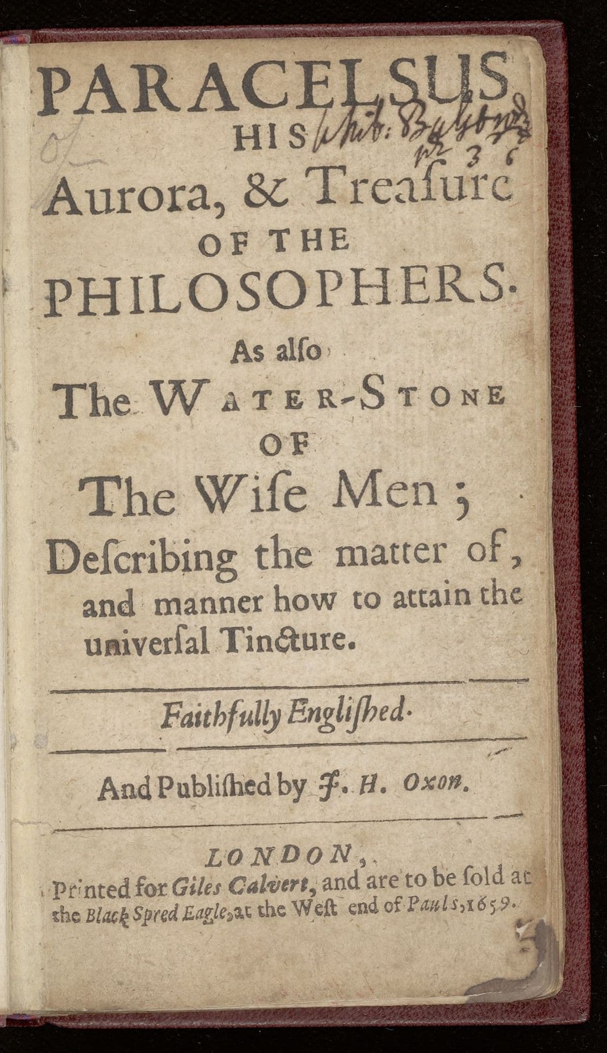 Aurora, & treasure of the philosophers. The water-stone of the wise men
