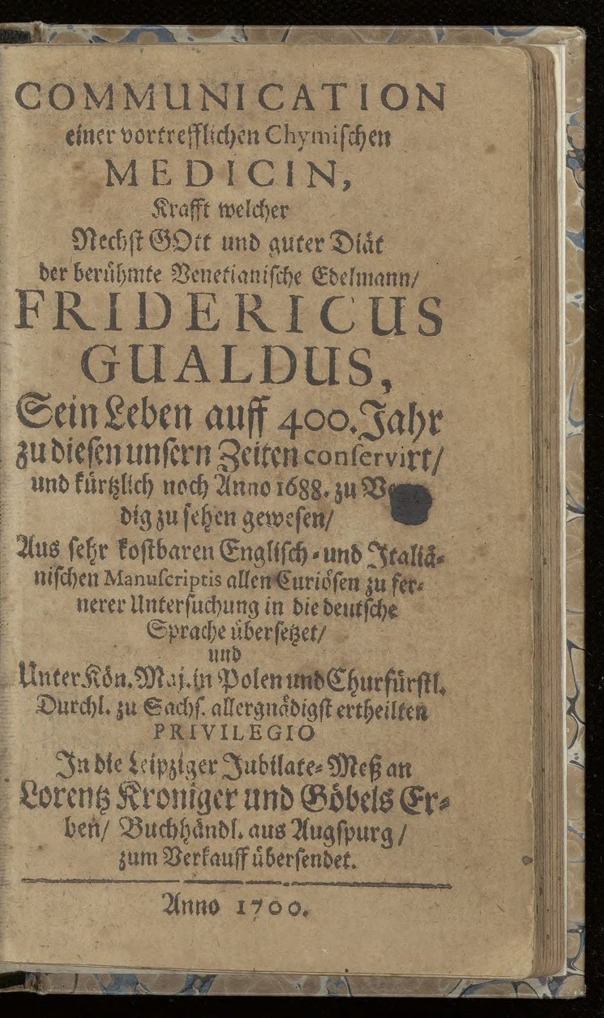 Communication einer vortrefflichen chymischen Medicin