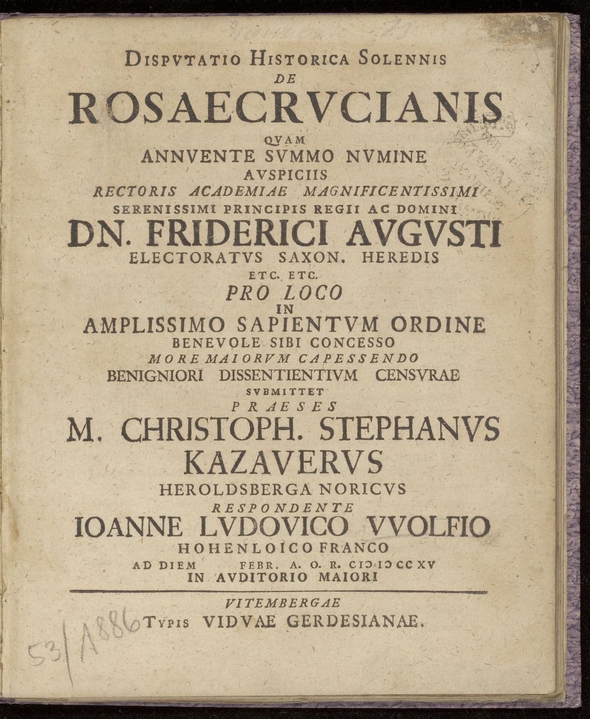 Disputatio historica solennis de Rosaecrucianis