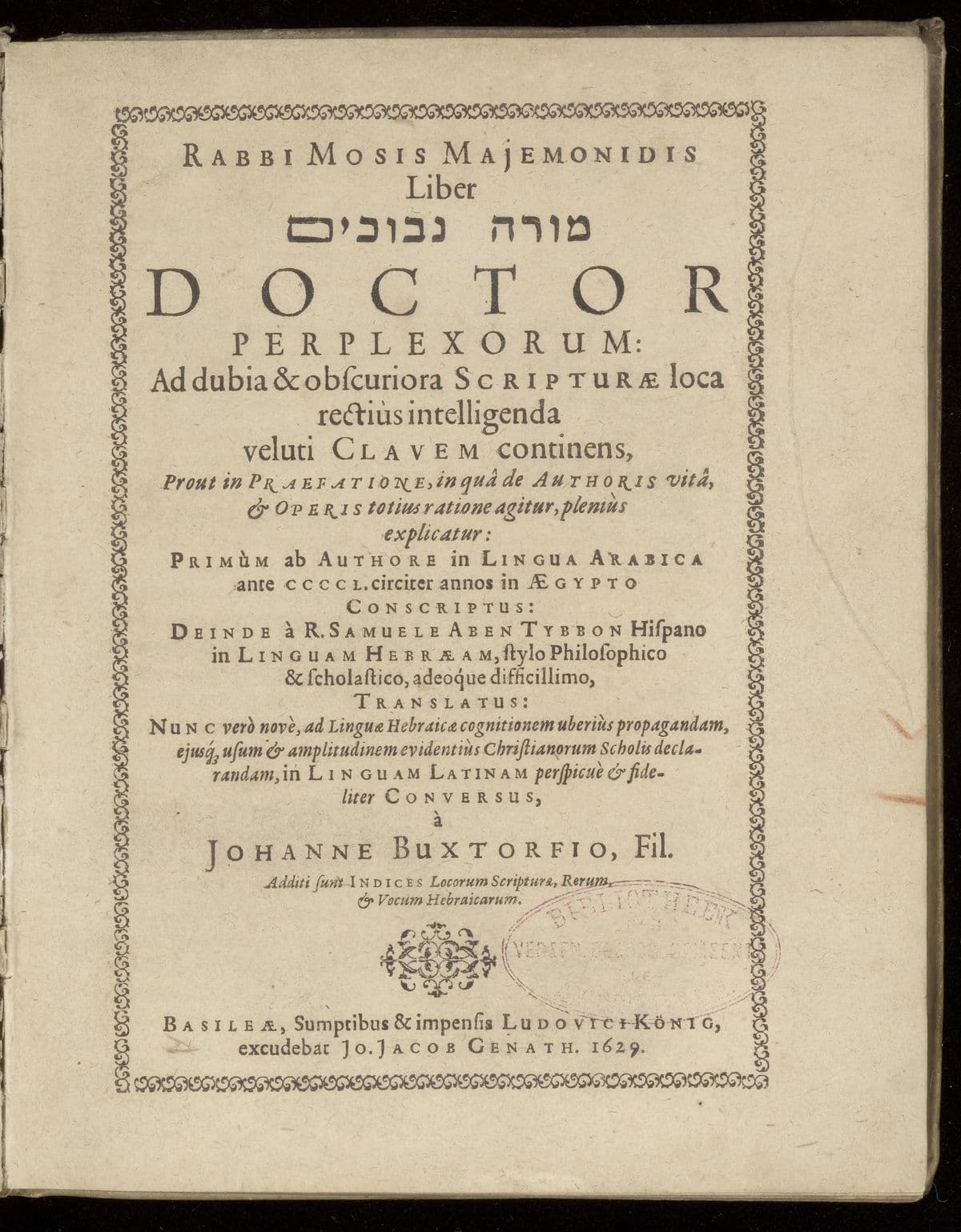 Liber [Hebrew: more nevuchim] doctor perplexorum