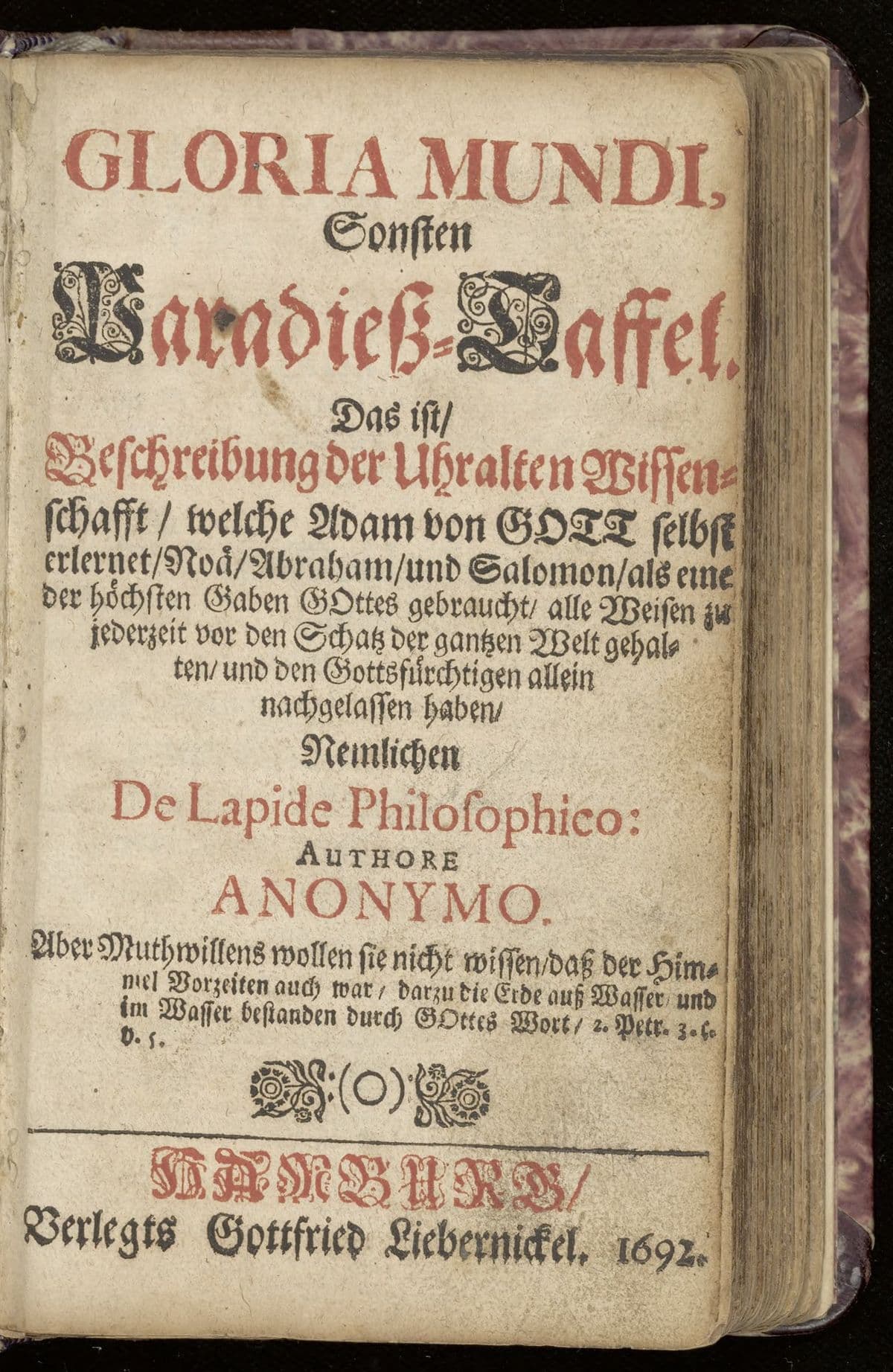 Gloria mundi. Sonsten Paradiess-Taffel