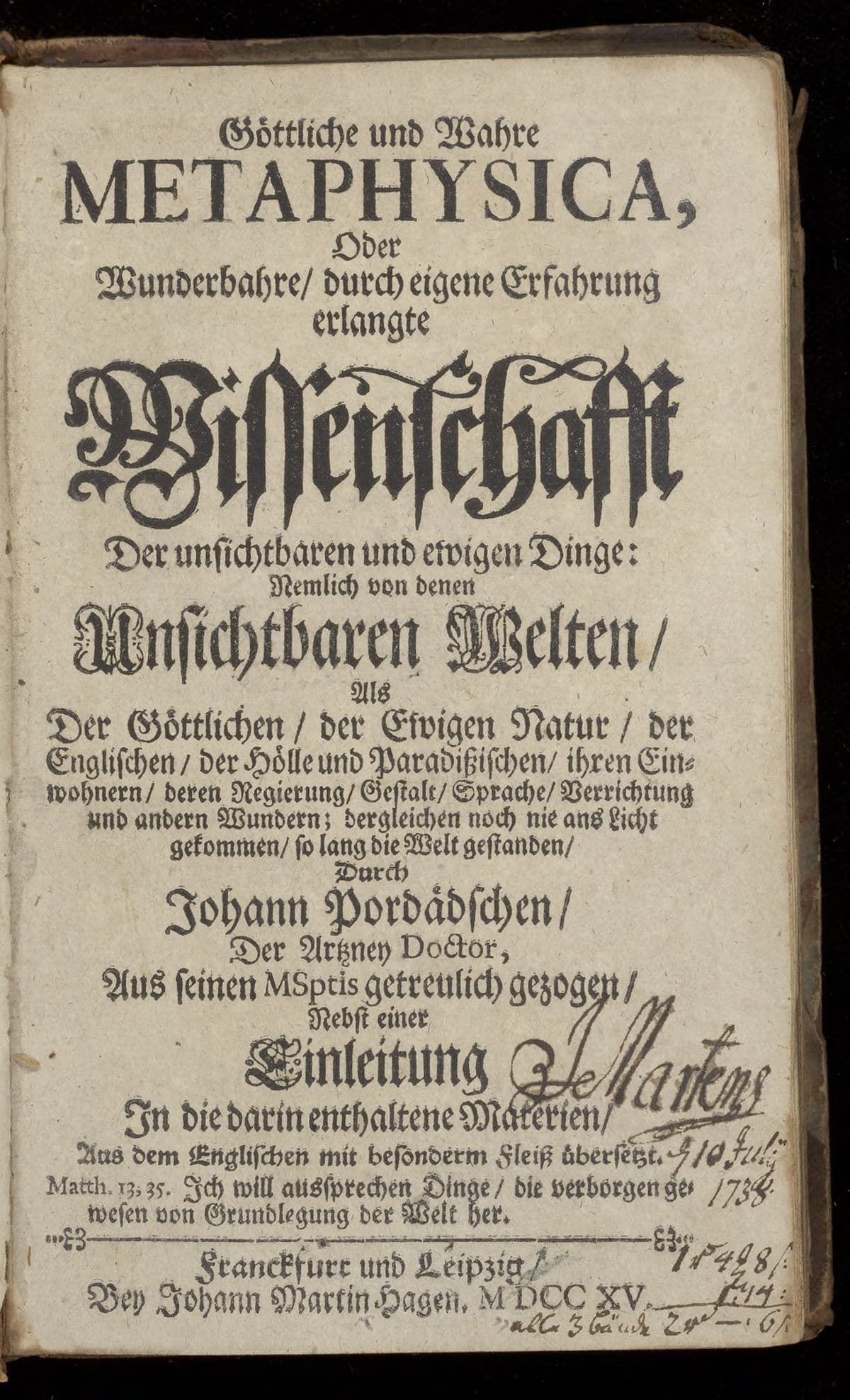 Göttliche und wahre Metaphysica