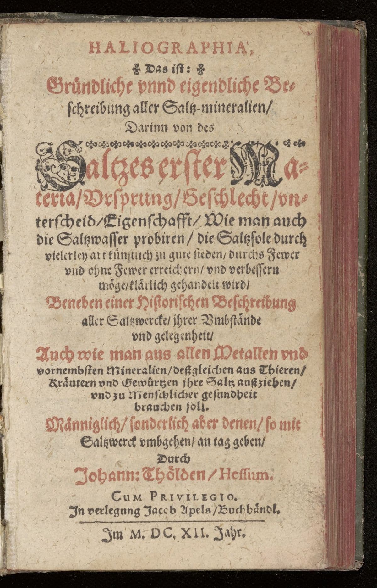 Haliographia, das ist: gründliche unnd eigendliche Beschreibung aller Saltz-mineralien
