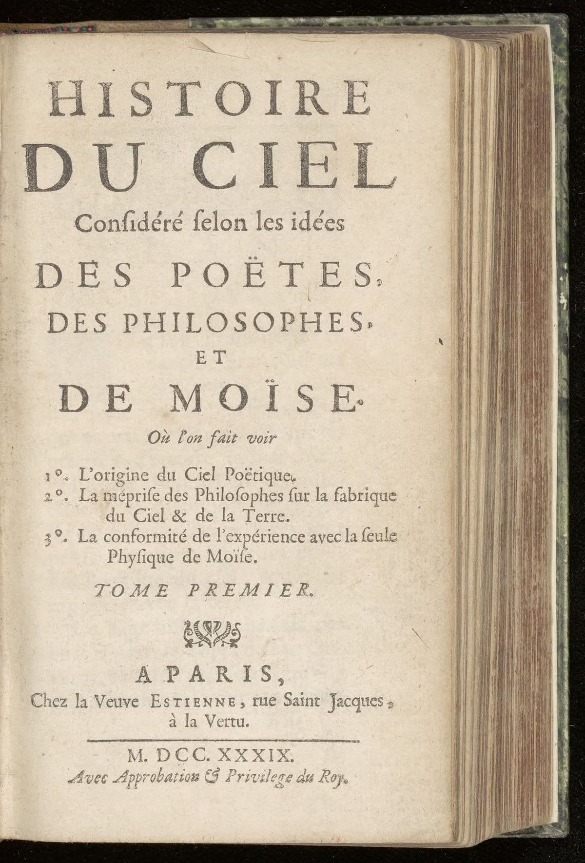 Histoire du ciel considéré selon les idées des poëtes, des philosophes, et de Moïse