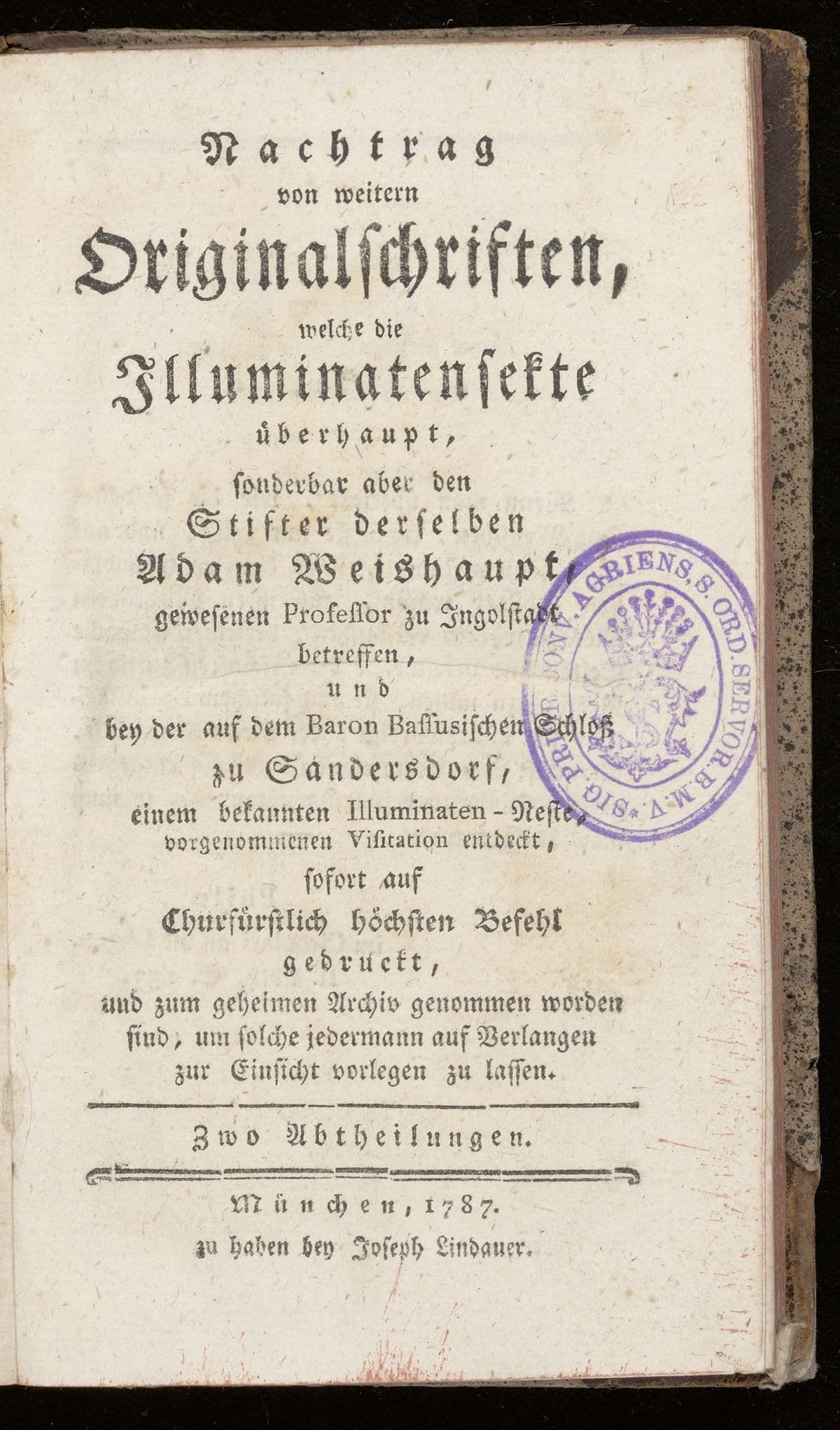 Nachtrag von weitern Originalschriften welche die Illuminatensekte betreffen