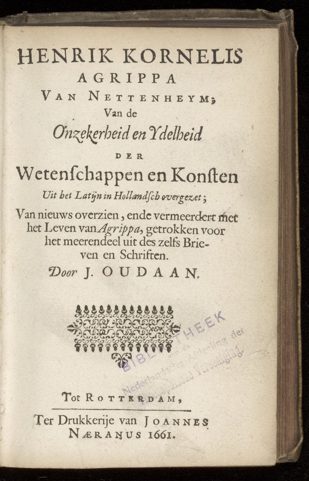 Van de onzekerheid en ydelheid der wetenschappen en konsten