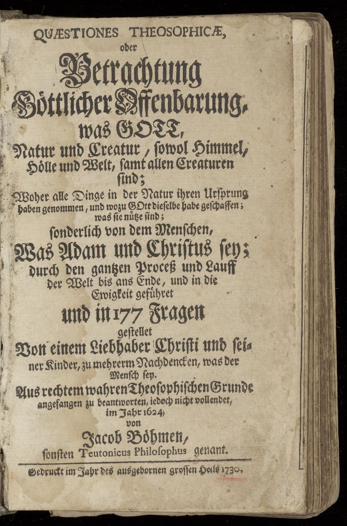 Quaestiones theosophicae, oder Betrachtung göttlicher Offenbarung