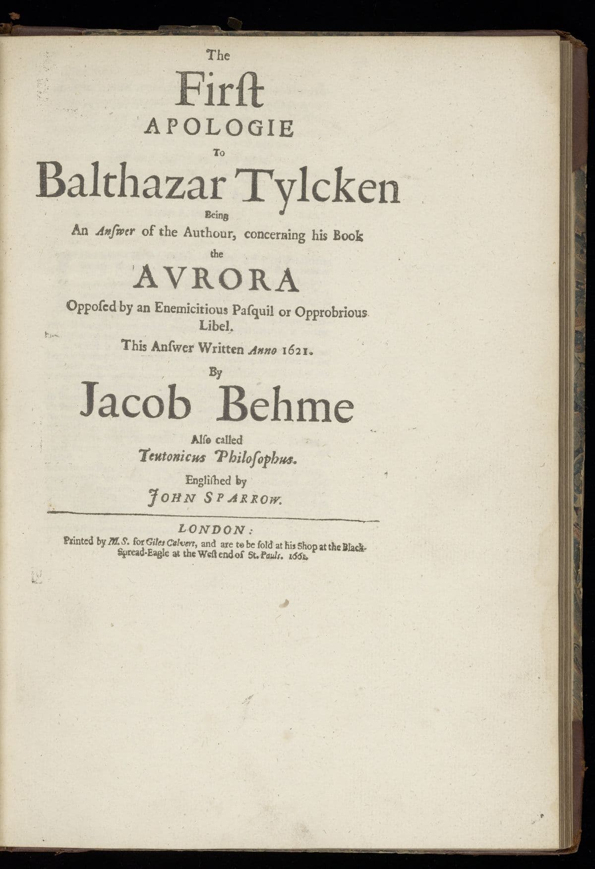 The remainder of books. Englished by John Sparrow