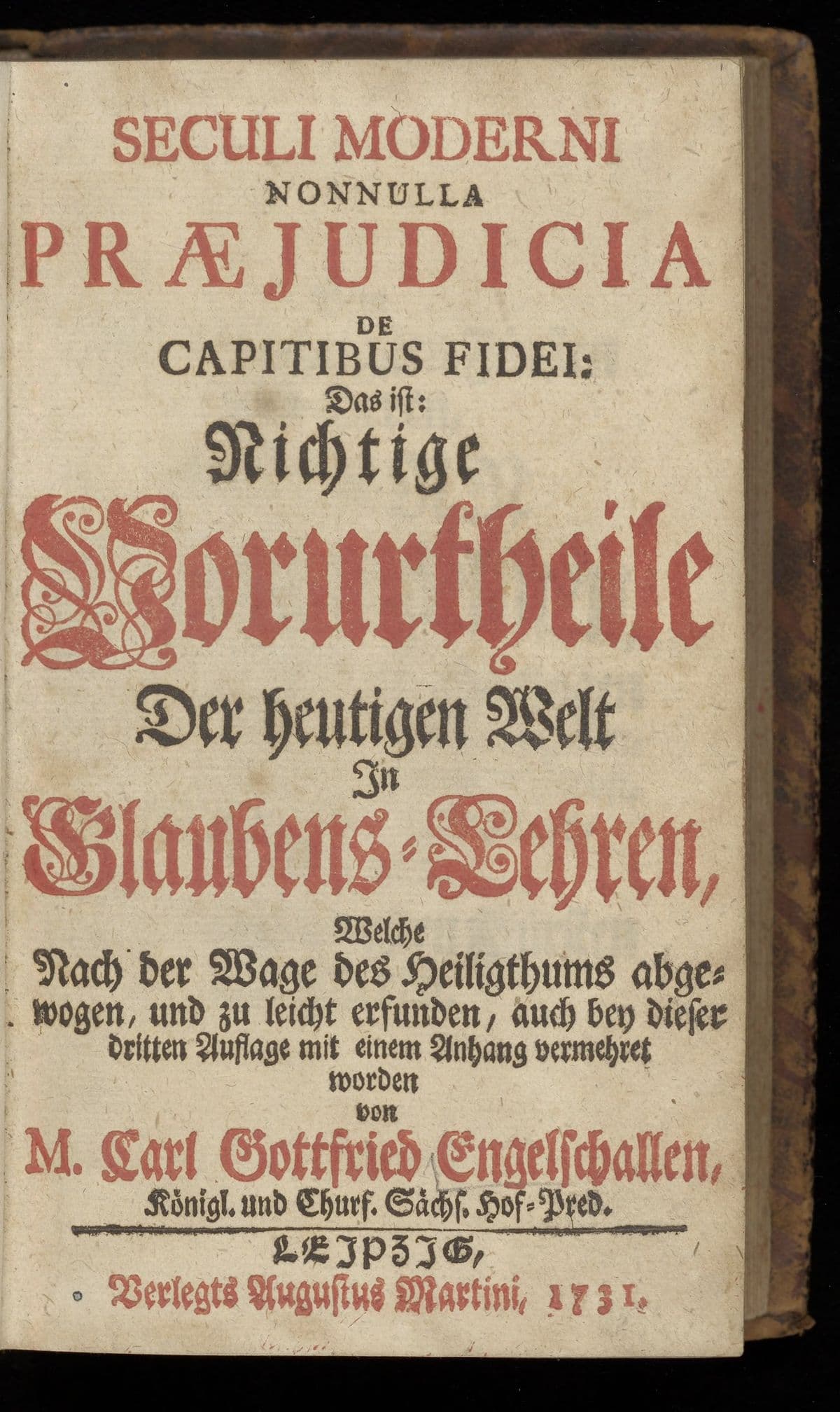 Seculi moderni nonnulla praejudicia de capitibus fidei: Das ist: Nichtige Vorurtheile