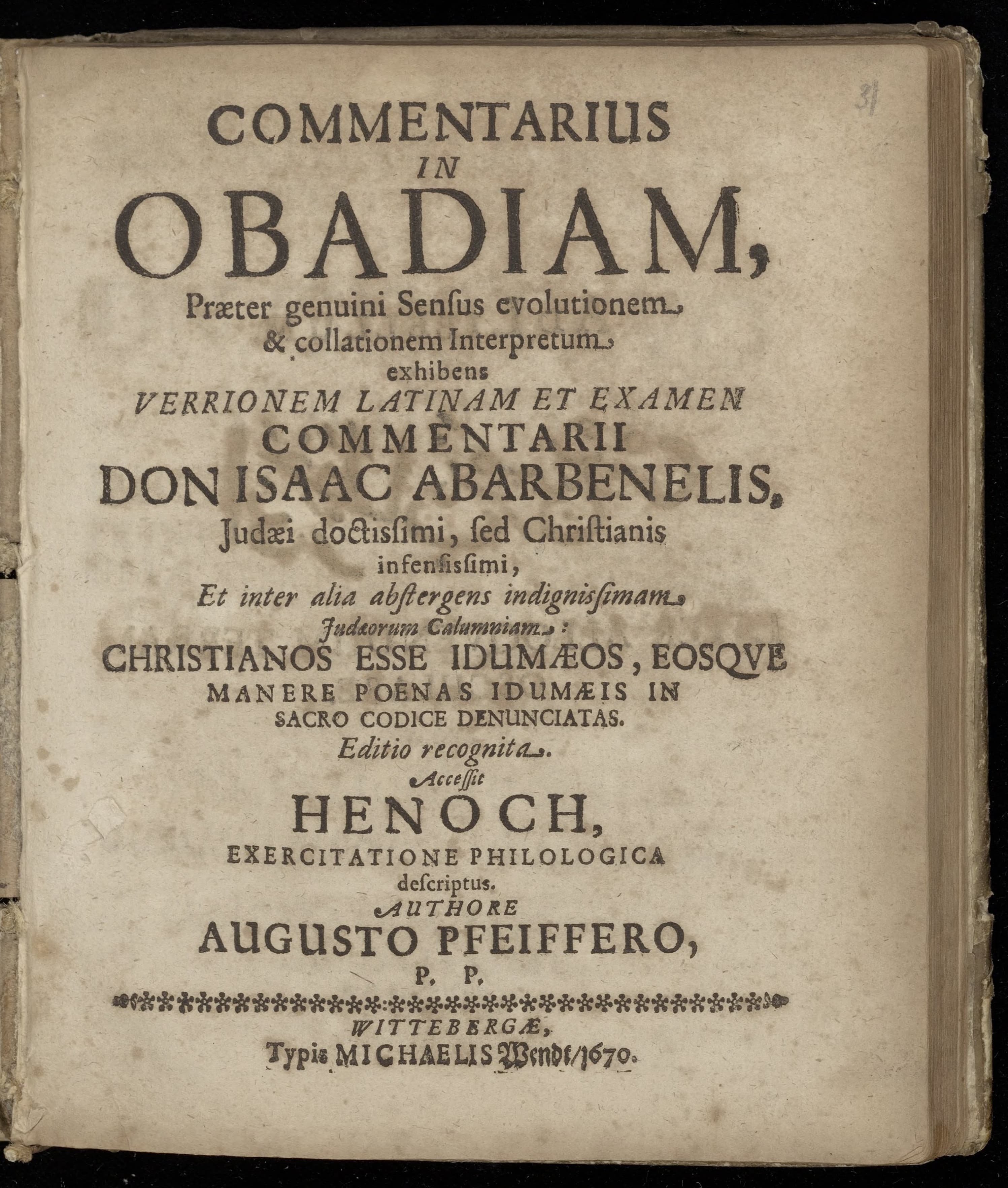 Commentarius in Obadiam. Accessit Henoch