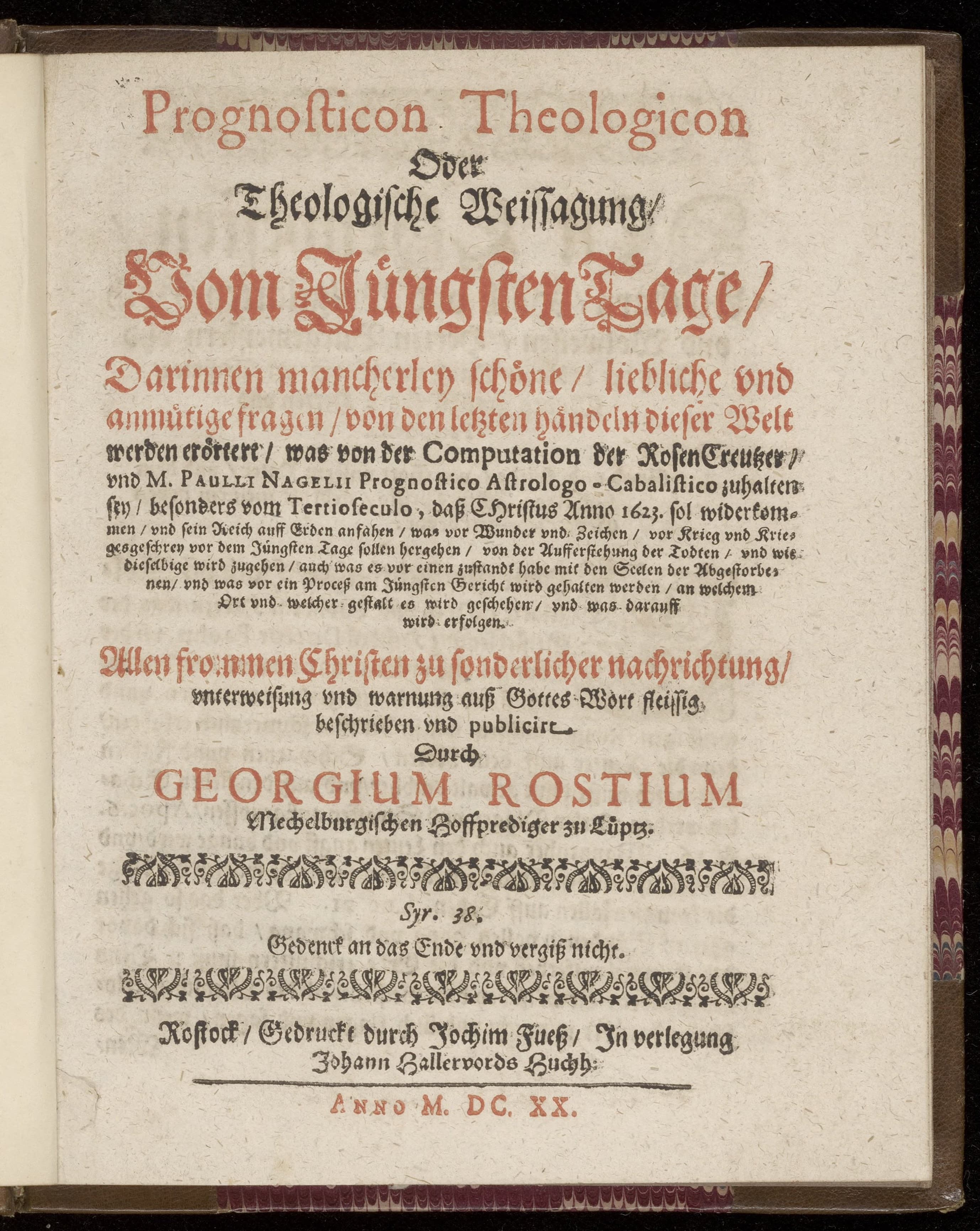 Prognosticon theologicon, oder theologische Weissagung, vom jüngsten Tage