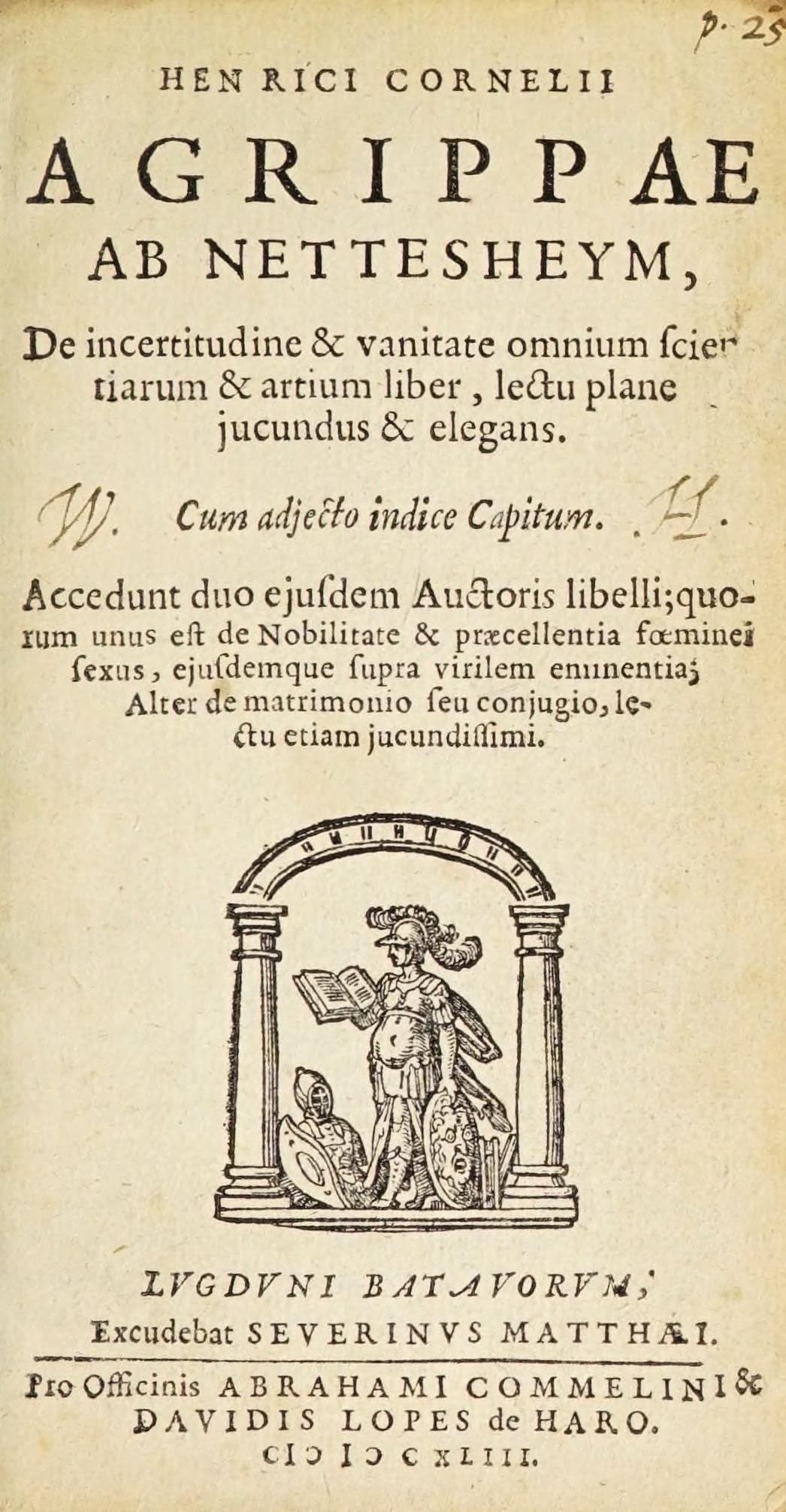 Agrippa: De Vanitate Scientiarum (1643)
