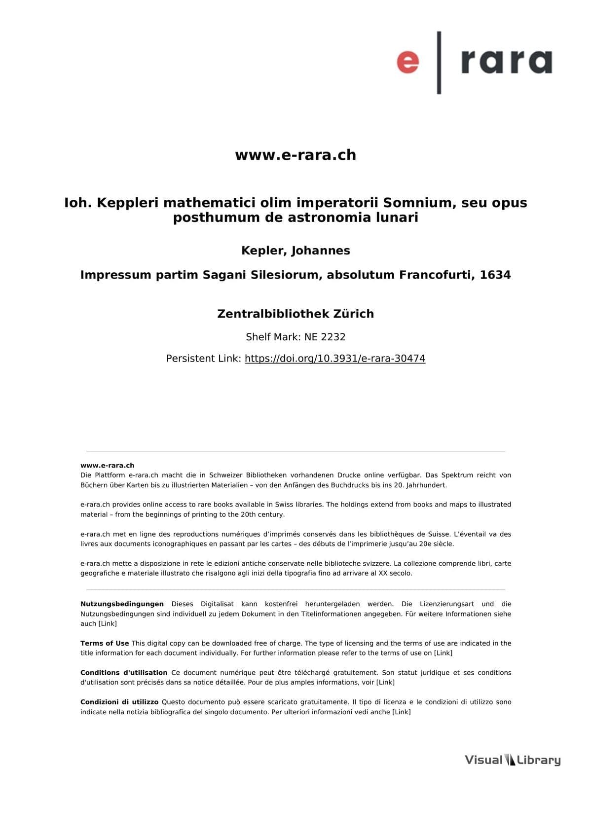 Somnium, Seu Opus Posthumum de Astronomia Lunari