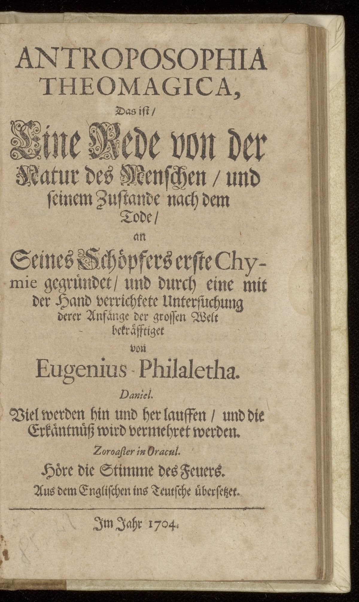 Antroposophia theomagica, das ist, eine Rede von der Natur des Menschen