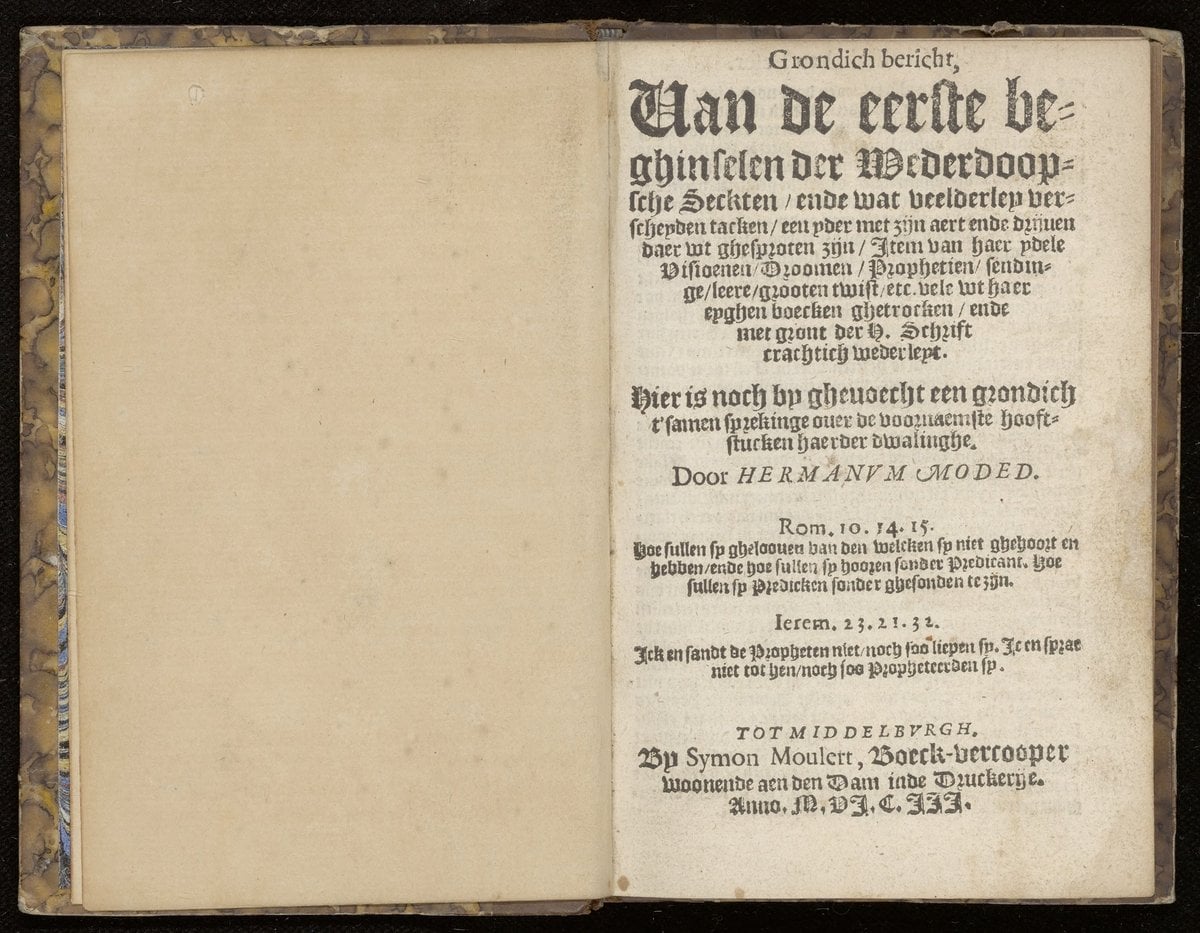 Thorough Account of the First Principles of the Anabaptist Sects