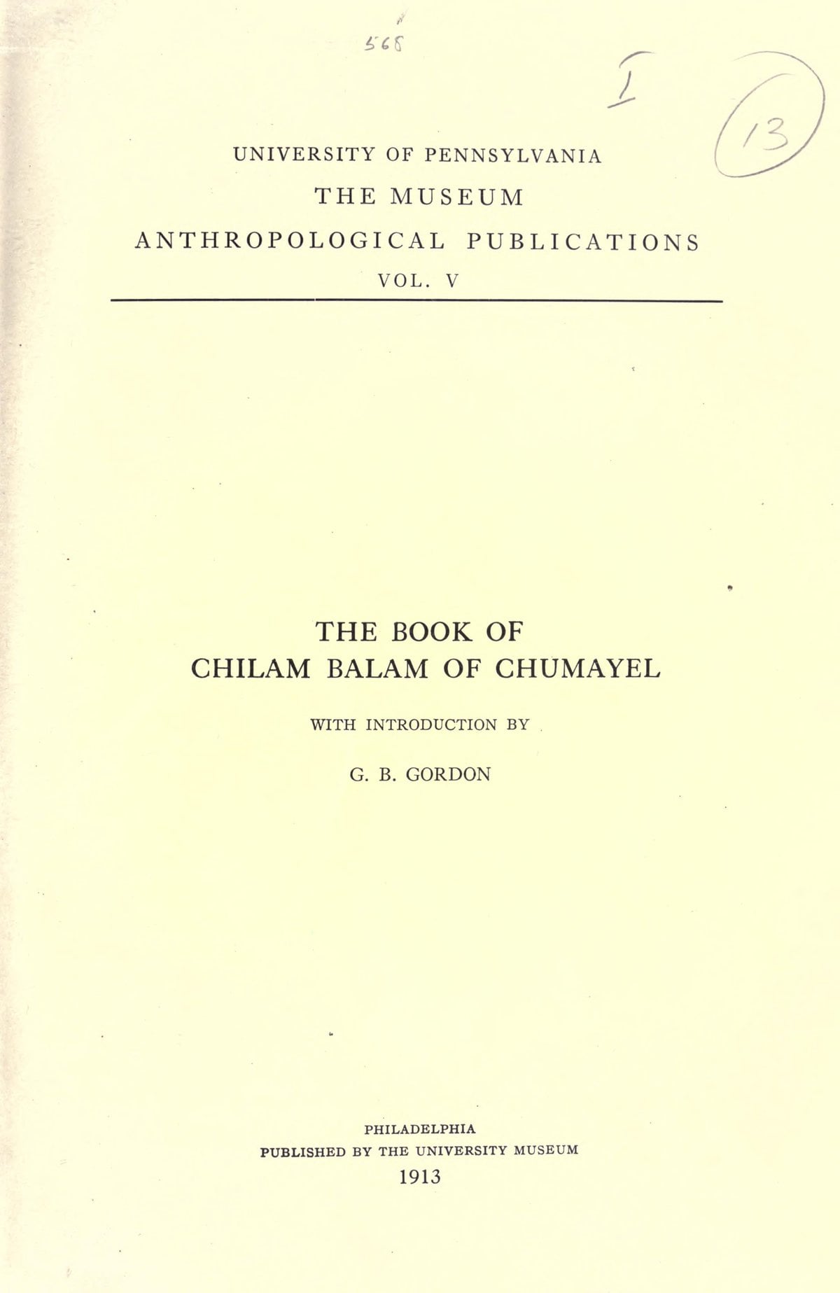 The Book of Chilam Balam of Chumayel