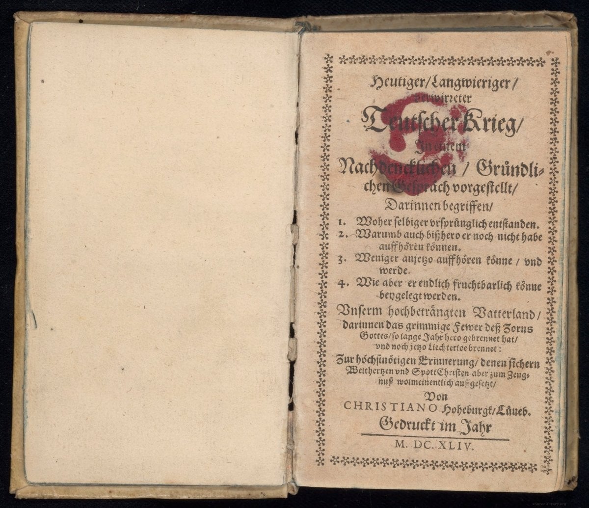 Heutiger, langwieriger, verwirreter teutscher Krieg, in einem nachdencklichen, gründtlichen Gespräch vorgestellt