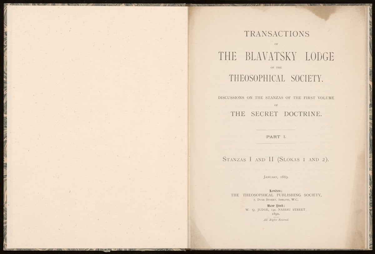 Transactions of the Blavatsky Lodge of the Theosophical Society. Discussions on the stanzas of the first volume of The secret doctrine